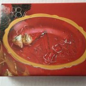 Vintage Nova Studio Holiday Cheer Clear Cottage Bowl Gold Trim 6" Candy Dish NIB